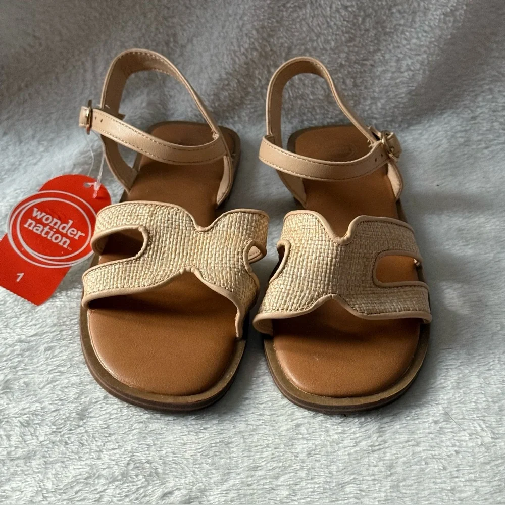 Wonder Nation Girls Tan‎ Sandals Size 1 Adjustable Straps New